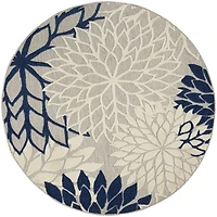 Denim Floral Burst Round Outdoor Area Rug