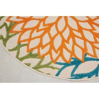 Tangerine Floral Burst Round Outdoor Area Rug