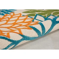 Tangerine Floral Burst Round Outdoor Area Rug