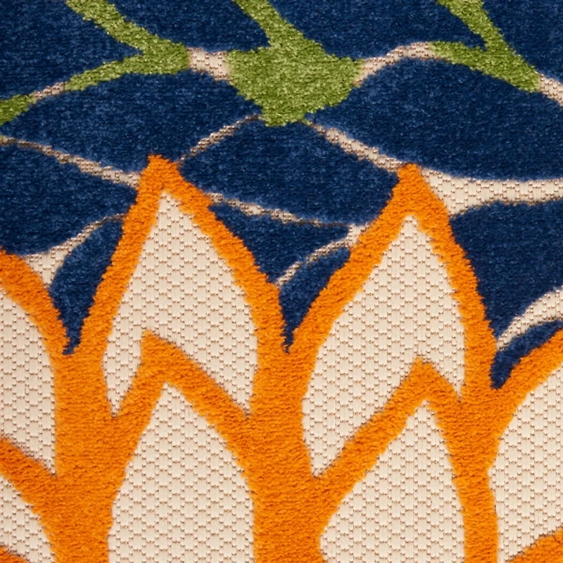 Orange Bright Floral Burst Outdoor Area Rug, 5x7