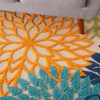 Orange Bright Floral Burst Outdoor Area Rug, 5x7