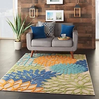 Orange Bright Floral Burst Outdoor Area Rug, 5x7