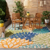 Orange Bright Floral Burst Outdoor Area Rug, 7x10