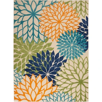 Orange Bright Floral Burst Outdoor Area Rug, 7x10