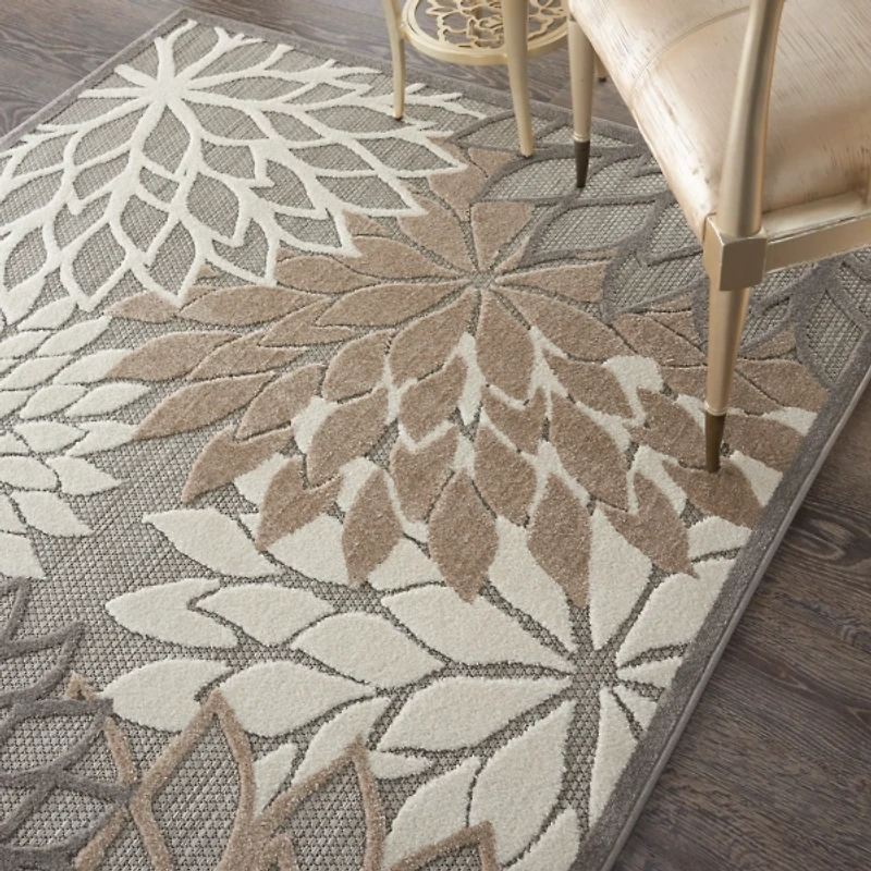 Neutral Floral Burst Outdoor Area Rug