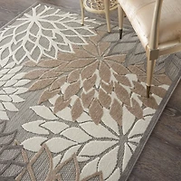 Neutral Floral Burst Outdoor Area Rug