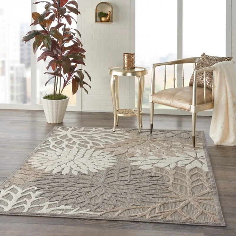 Neutral Floral Burst Outdoor Area Rug