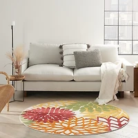 Red Floral Burst Outdoor Round Area Rug
