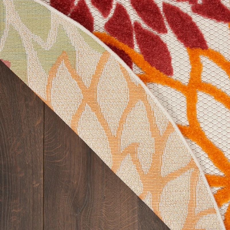 Red Floral Burst Outdoor Round Area Rug, 7 ft.