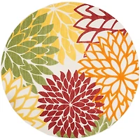 Red Floral Burst Outdoor Round Area Rug, 7 ft.