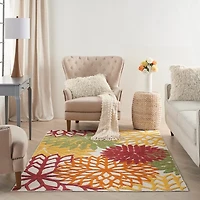 Red Floral Burst Outdoor Area Rug, 5x7