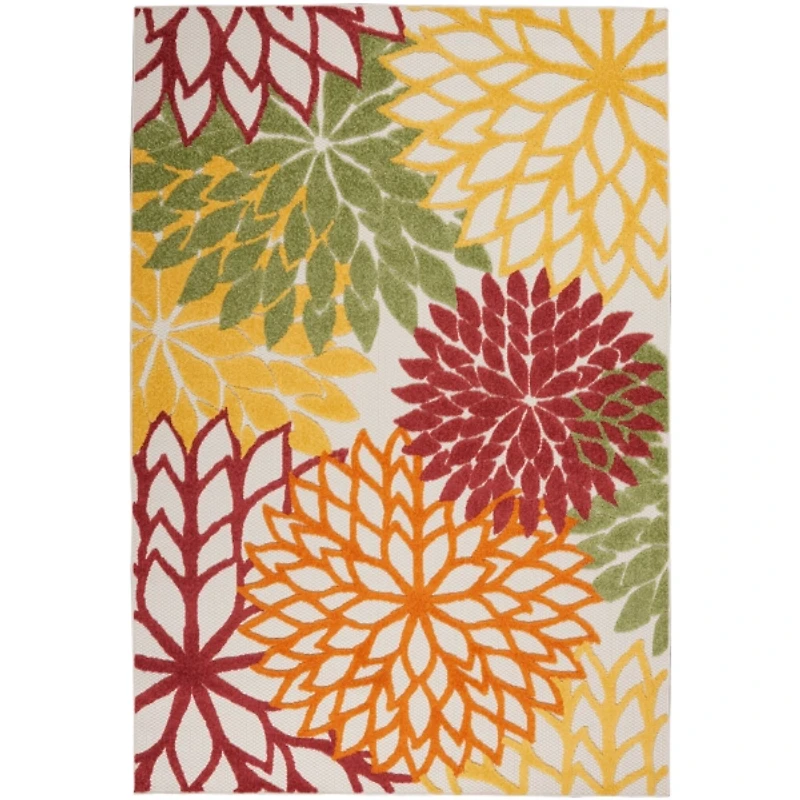Red Floral Burst Outdoor Area Rug, 5x7