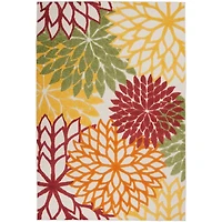 Red Floral Burst Outdoor Area Rug, 5x7