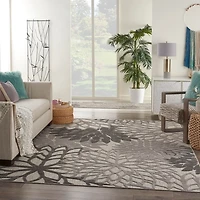 Gray Floral Burst Outdoor Area Rug, 7x10