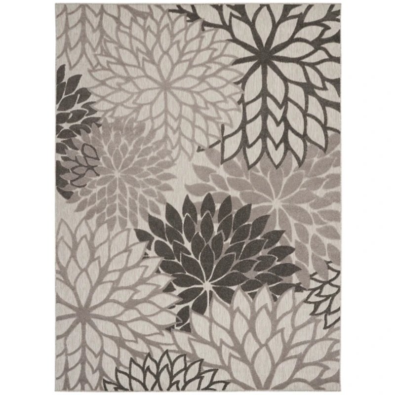 Gray Floral Burst Outdoor Area Rug, 7x10