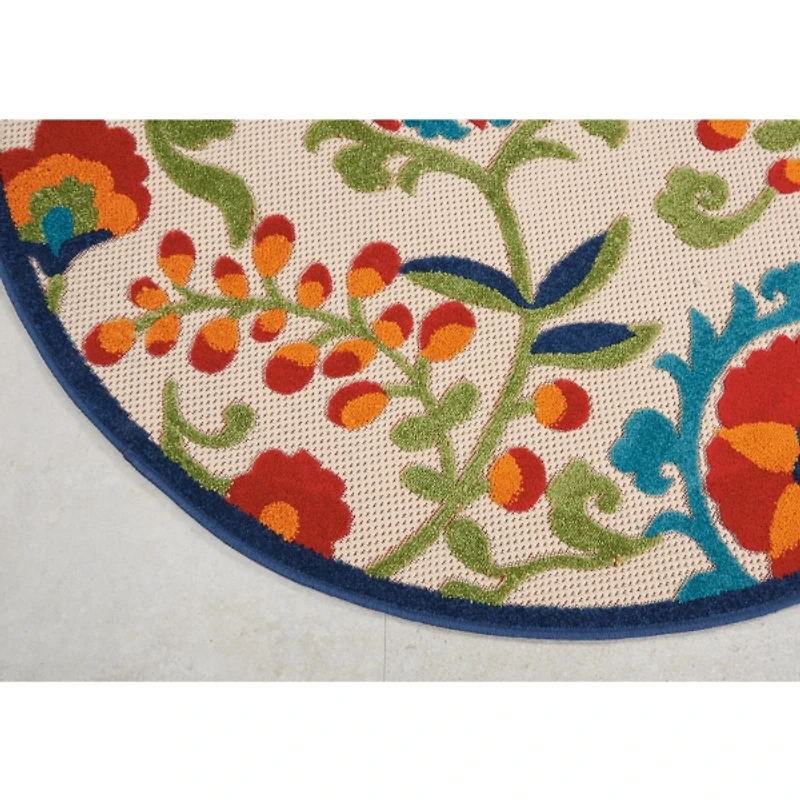 Abstract Floral Outdoor Round Area Rug, 5 ft.