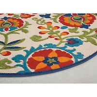 Abstract Floral Outdoor Round Area Rug, 5 ft.