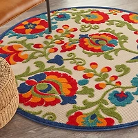 Abstract Floral Outdoor Round Area Rug, 5 ft.