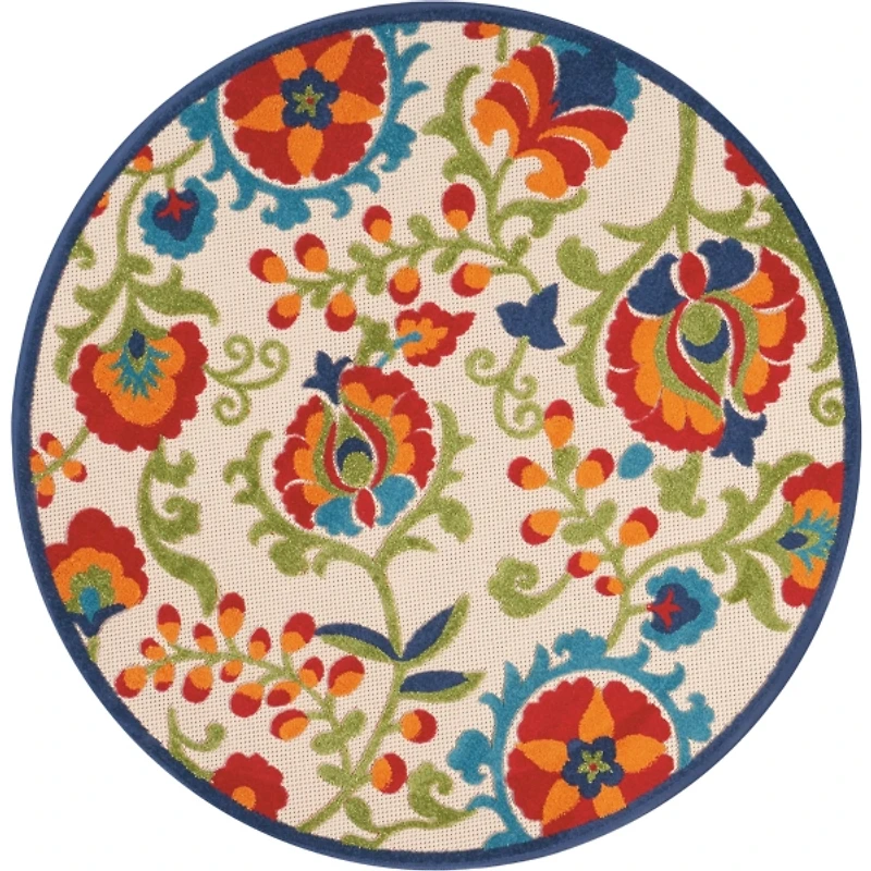 Abstract Floral Outdoor Round Area Rug, 5 ft.