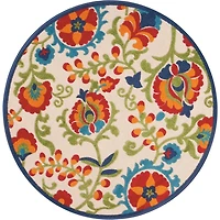Abstract Floral Outdoor Round Area Rug, 5 ft.