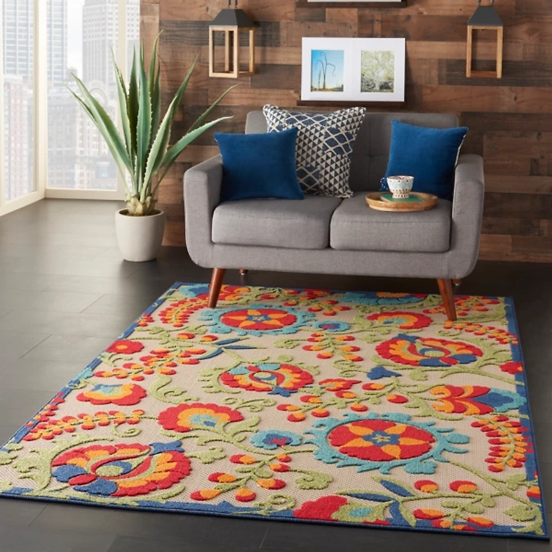 Bright Abstract Floral Outdoor Area Rug, 5x7