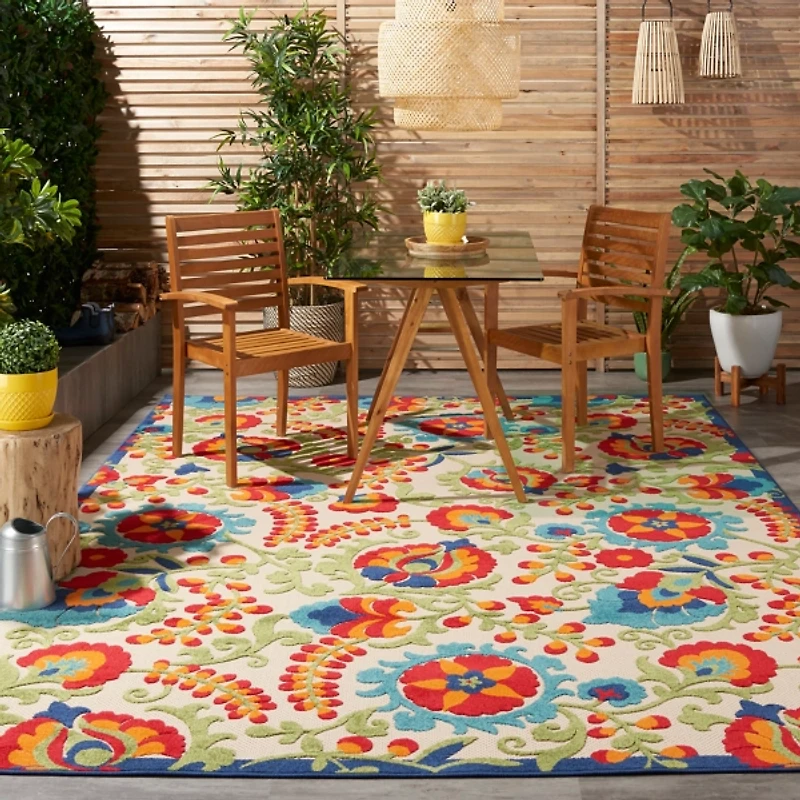 Abstract Floral Outdoor Area Rug, 7x10