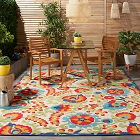 Abstract Floral Outdoor Area Rug, 7x10