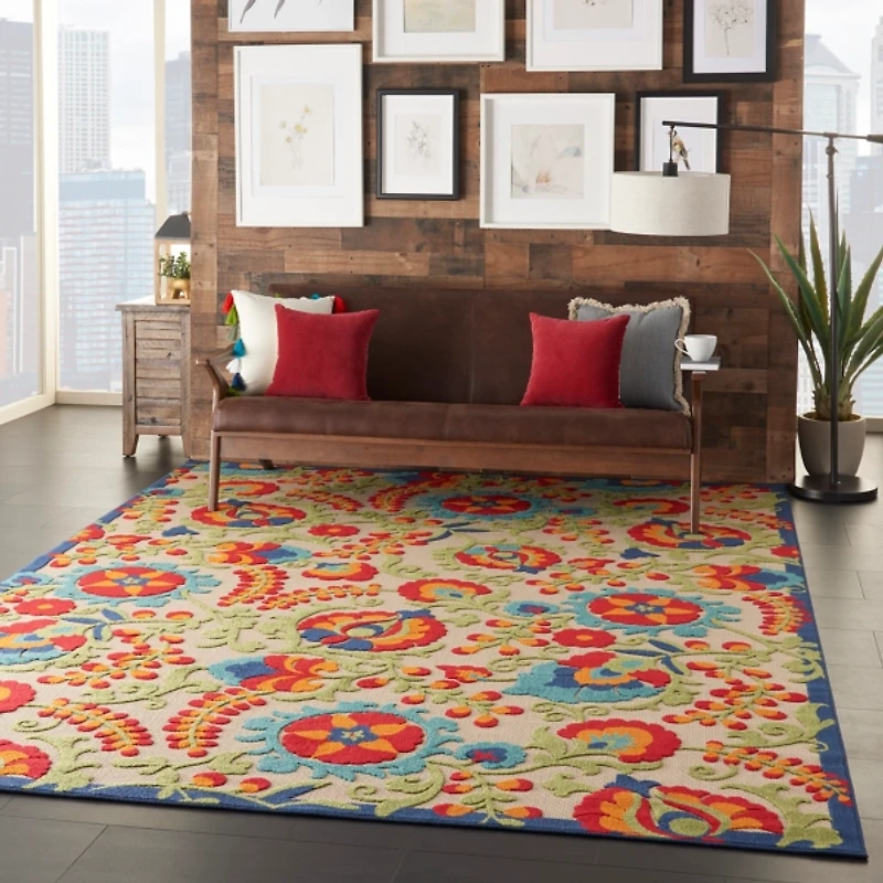 Abstract Floral Outdoor Area Rug, 7x10