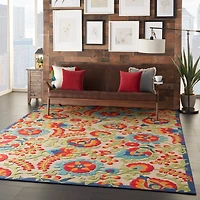Abstract Floral Outdoor Area Rug, 7x10