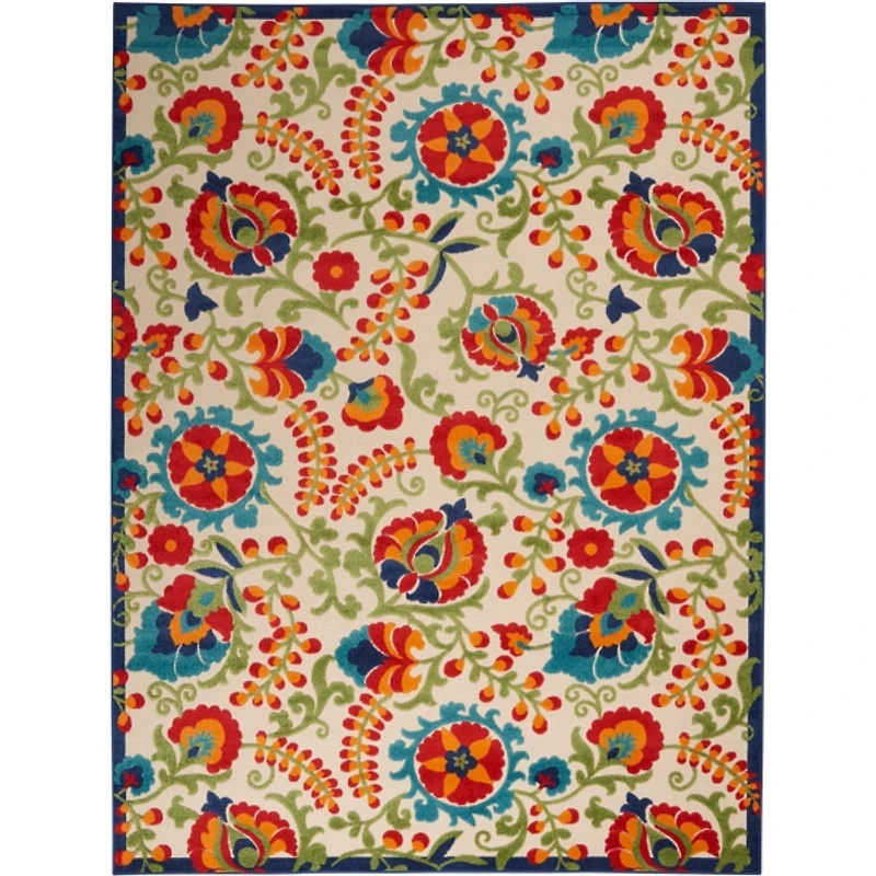 Abstract Floral Outdoor Area Rug, 7x10