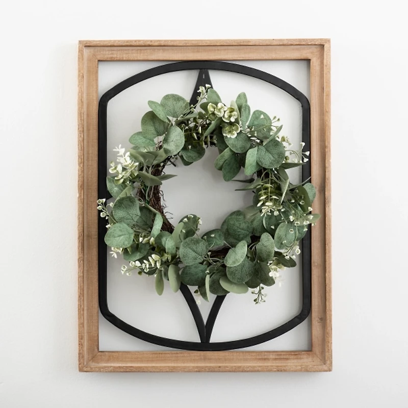 Wood and Metal Framed Wreath Wall Plaque