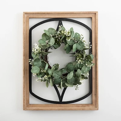 Wood and Metal Framed Wreath Wall Plaque