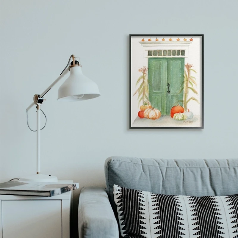 Green Doors and Pumpkins Framed Giclee Art Print