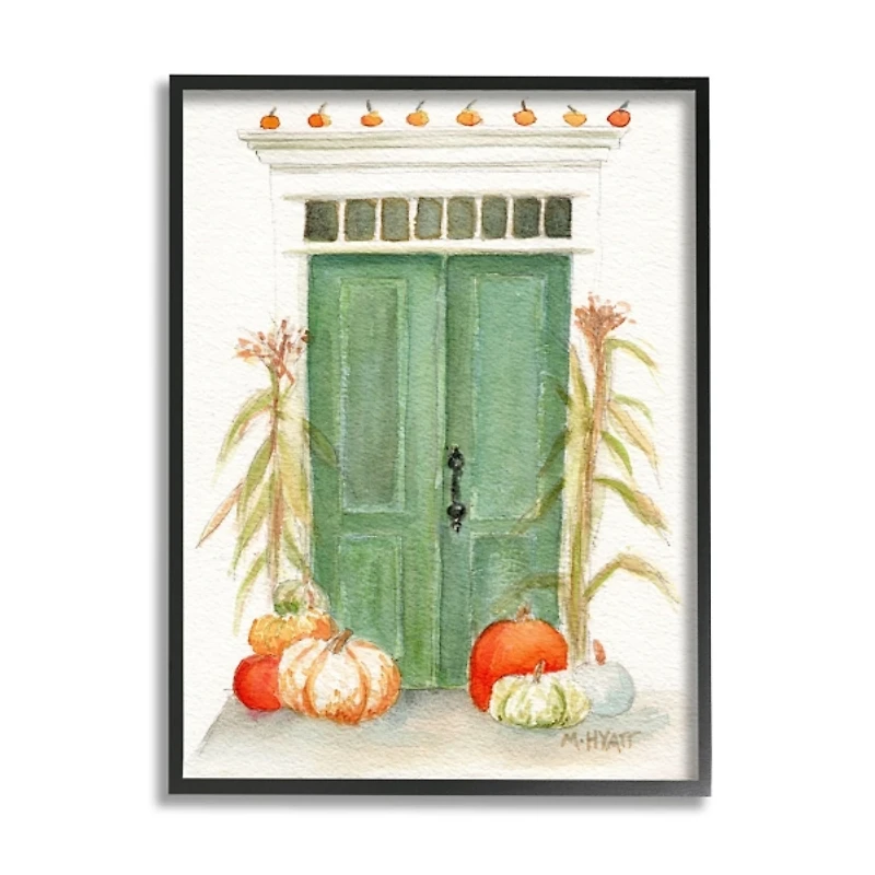 Green Doors and Pumpkins Framed Giclee Art Print