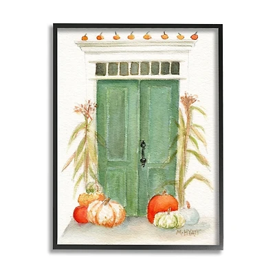 Green Doors and Pumpkins Framed Giclee Art Print