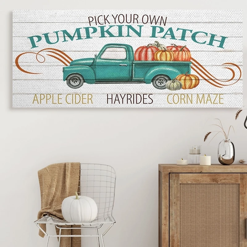 Turquoise Pumpkin Truck Canvas Wall Art
