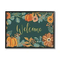 Green Welcome Pumpkin Floral Framed Wall Art