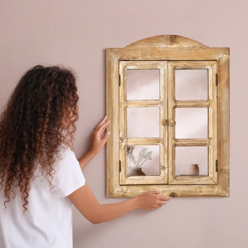 Rustic Wooden Dual Window Shutter Wall Mirror