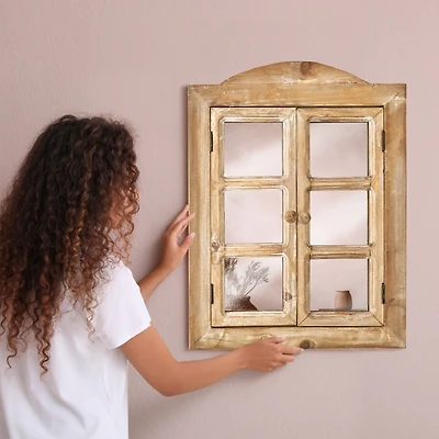 Rustic Wooden Dual Window Shutter Wall Mirror