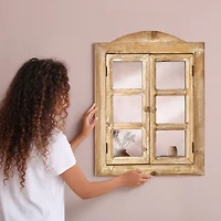 Rustic Wooden Dual Window Shutter Wall Mirror