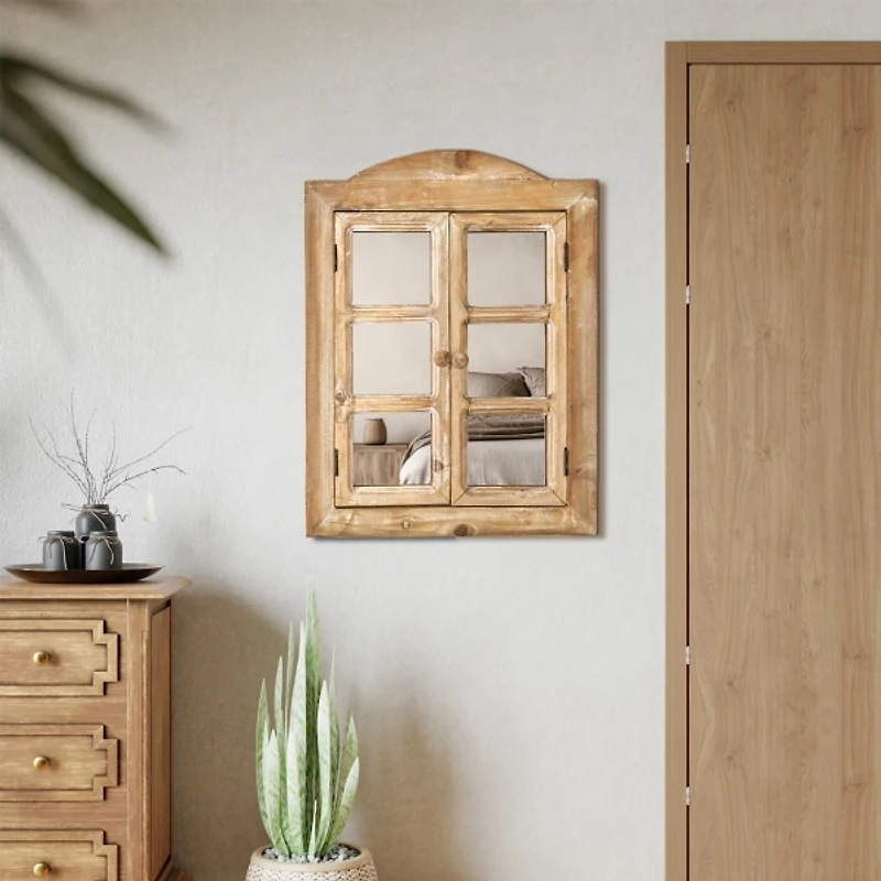 Rustic Wooden Dual Window Shutter Wall Mirror