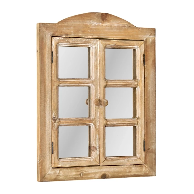 Rustic Wooden Dual Window Shutter Wall Mirror