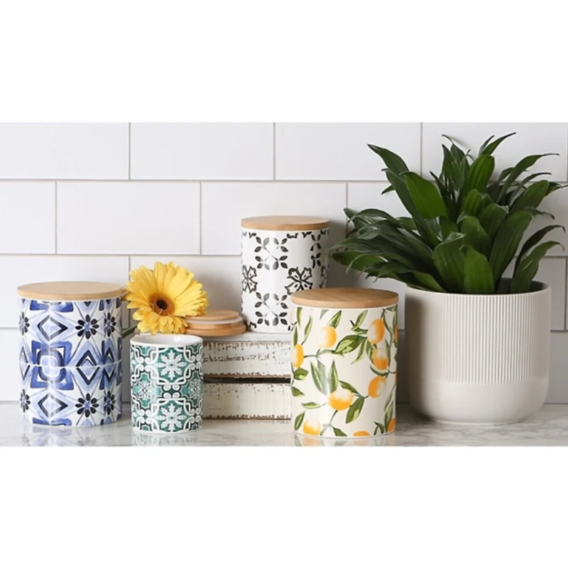 Charcoal Tile 3-pc. Bamboo Lid Jar Set