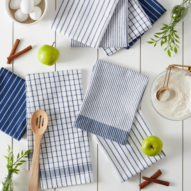 Nautical Blue Basic Assorted Dishtowels, Set of 8