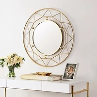 Gold Open Fractal Frame Round Mirror