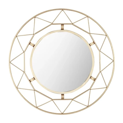 Gold Open Fractal Frame Round Mirror