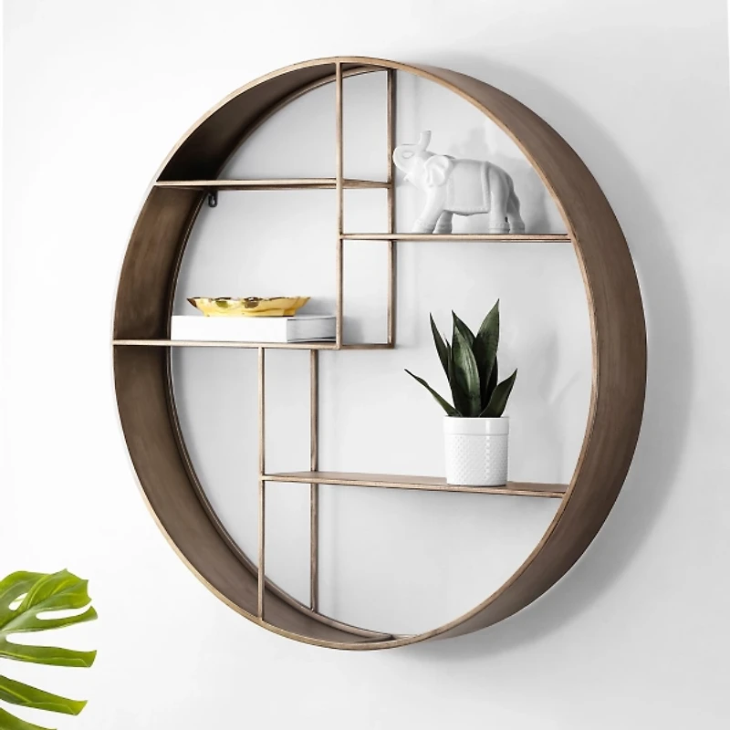 Bronze Metal Round Frame Wall Shelf