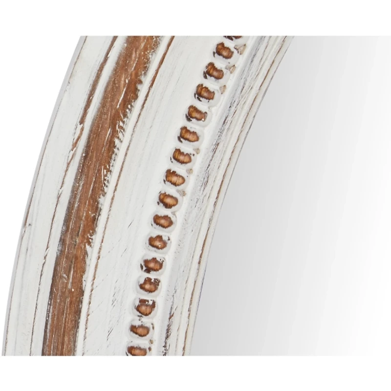 Distressed White Wood Round Frame Wall Mirror