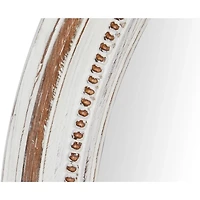 Distressed White Wood Round Frame Wall Mirror