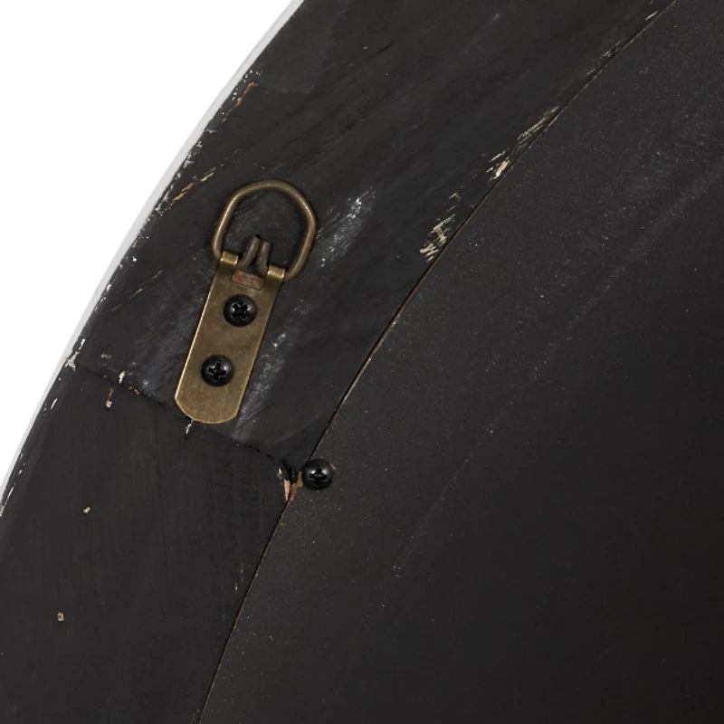 Distressed White Wood Round Frame Wall Mirror